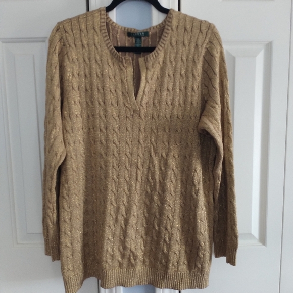 Lauren Ralph Lauren Sweaters - Lauren Ralph Lauren Green Label Gold Metallic Cable Knit Sweater 2X
